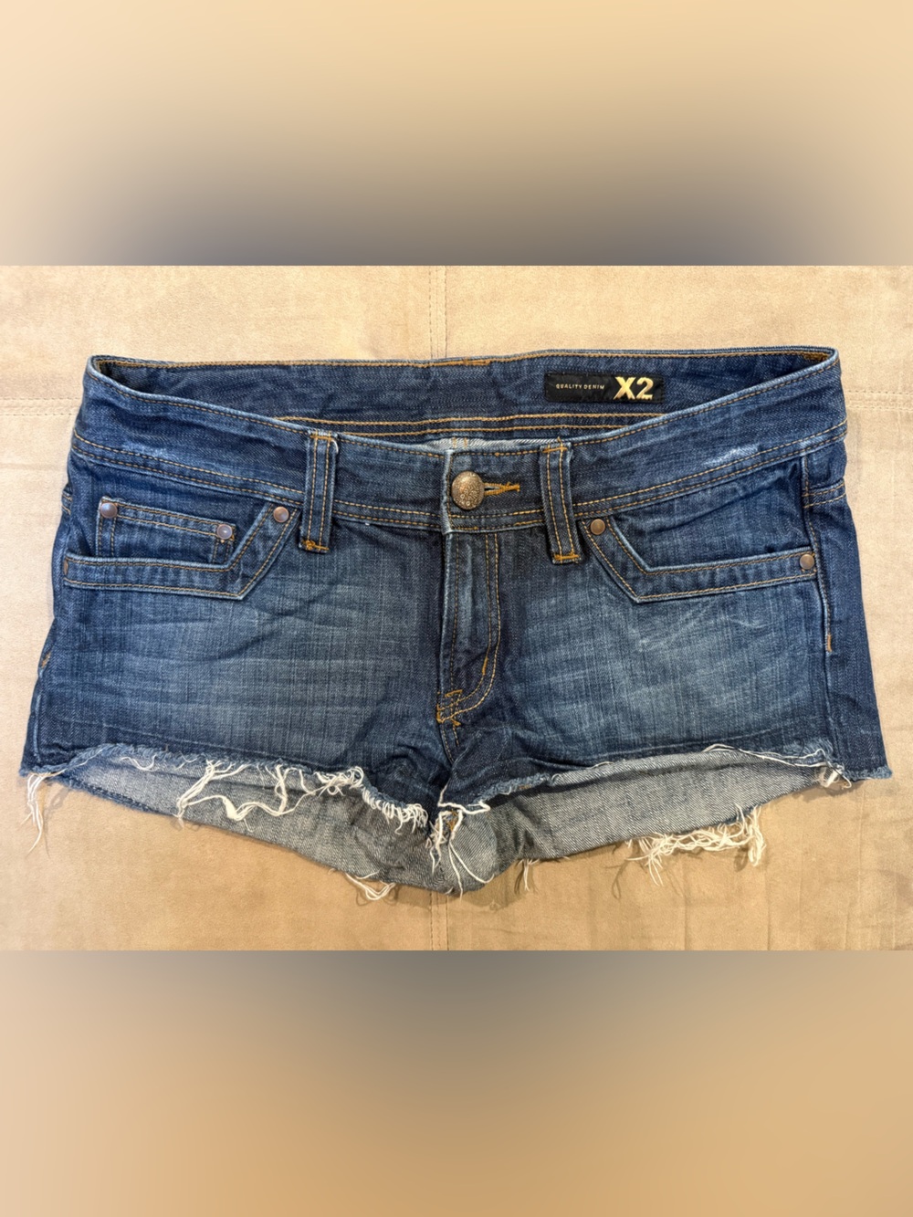 Express Women's Dark Blue Distressed Denim Cutoff Shorts
